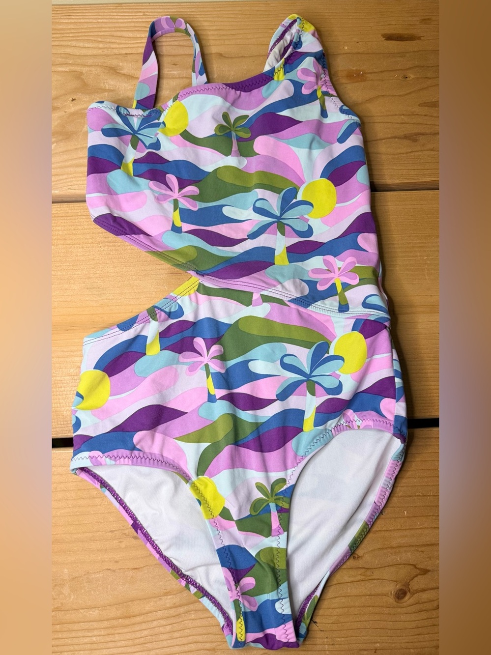 Garnet Hill Kid Girls Wave Rider Cut out One Pc Swimsuit Tropical Colorful Sz 12
